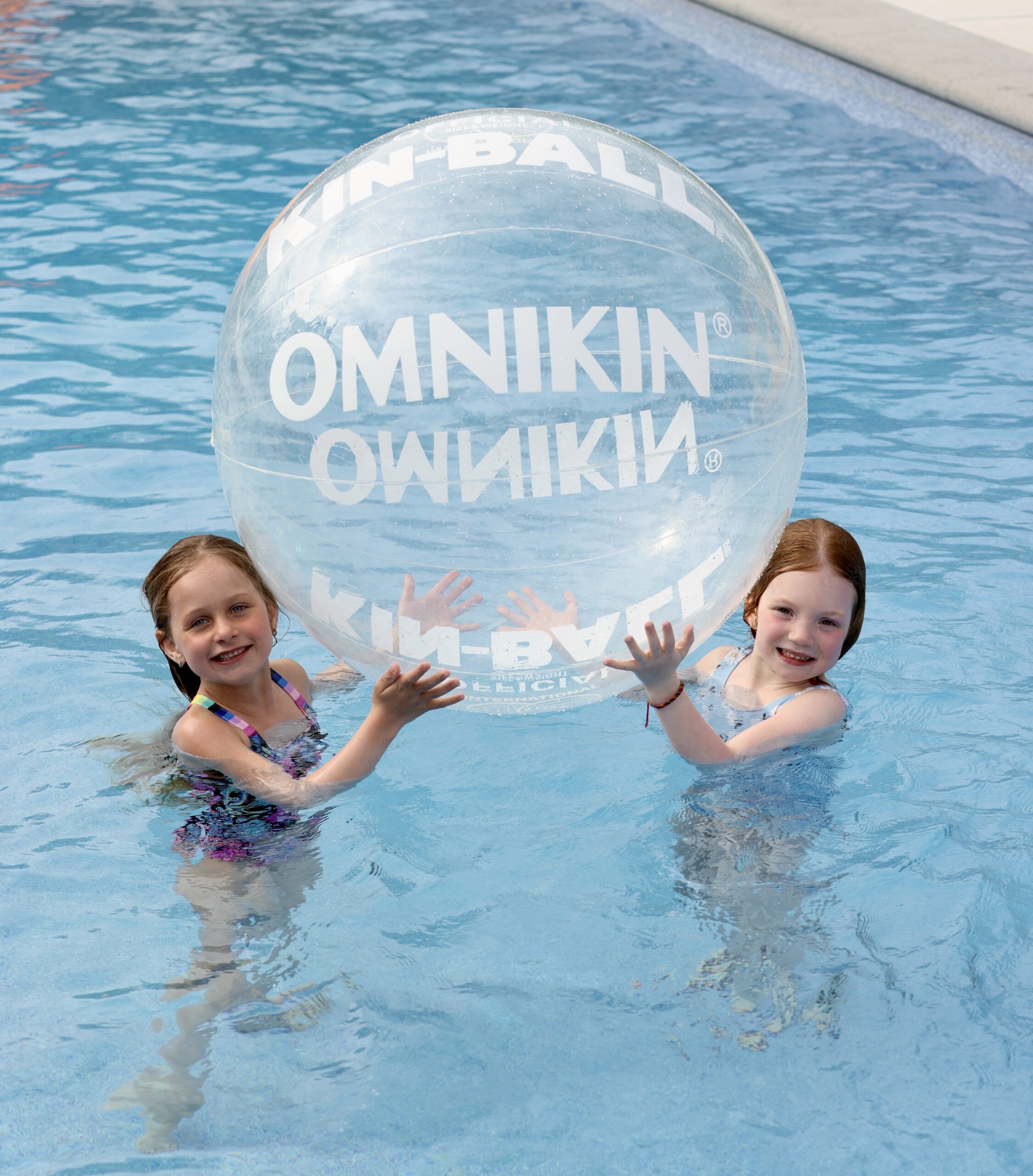 omnikin street ball with 2 kids in pool